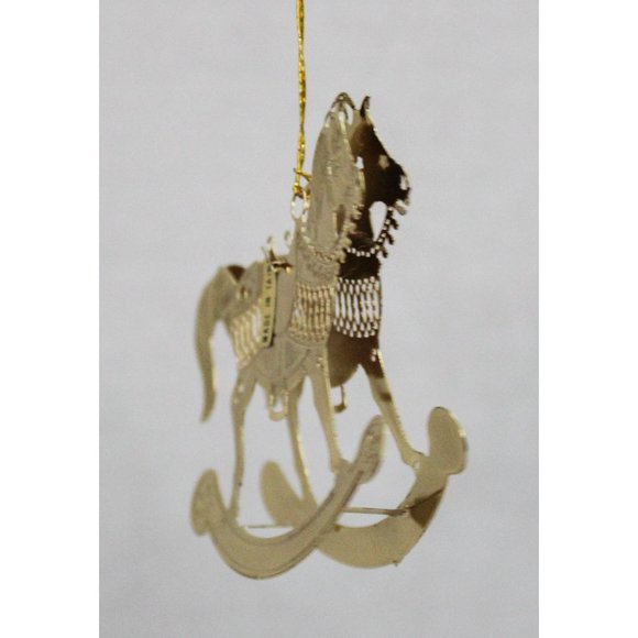 GOLD PLATED ROCKING HORSE CHRISTMAS ORNAMENT - Picture 3 of 4